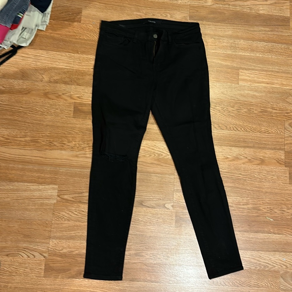 J brand skinny jeans ripped knee black size 31